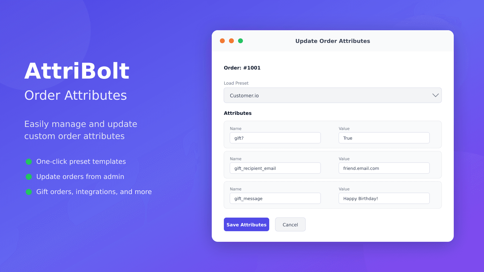 AttriBolt - Order Attributes Dashboard