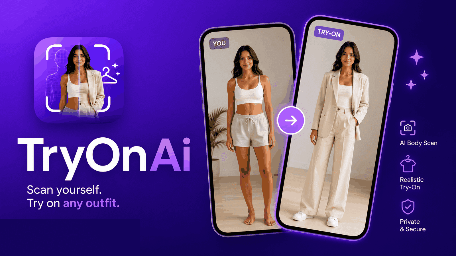 Before-and-after AI try-on: a shopper's photo labeled "YOU" on t