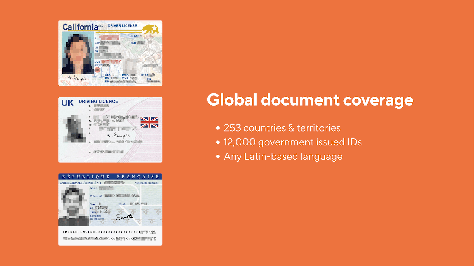 Supports 253 countries, Latin languages and multiple ID types