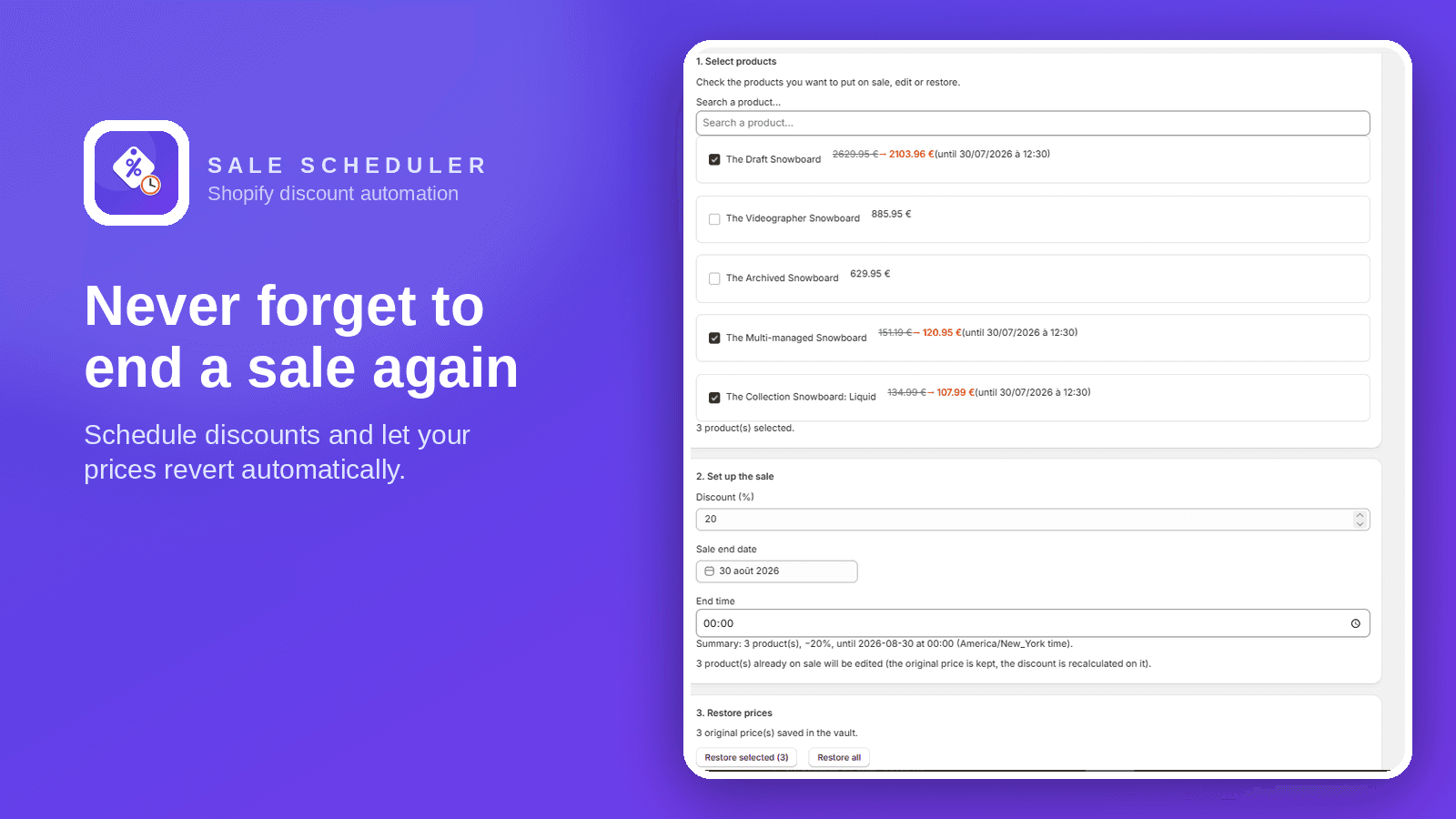 Schedule discounts and auto-revert prices on Shopify