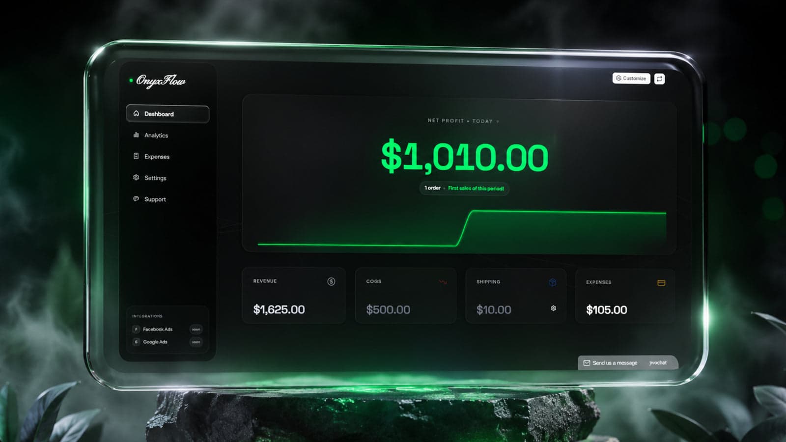 Instantly calculates Revenue - COGS - Ads - Shipping.