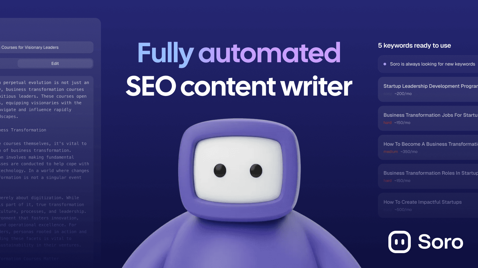 Soro mascot showing growth