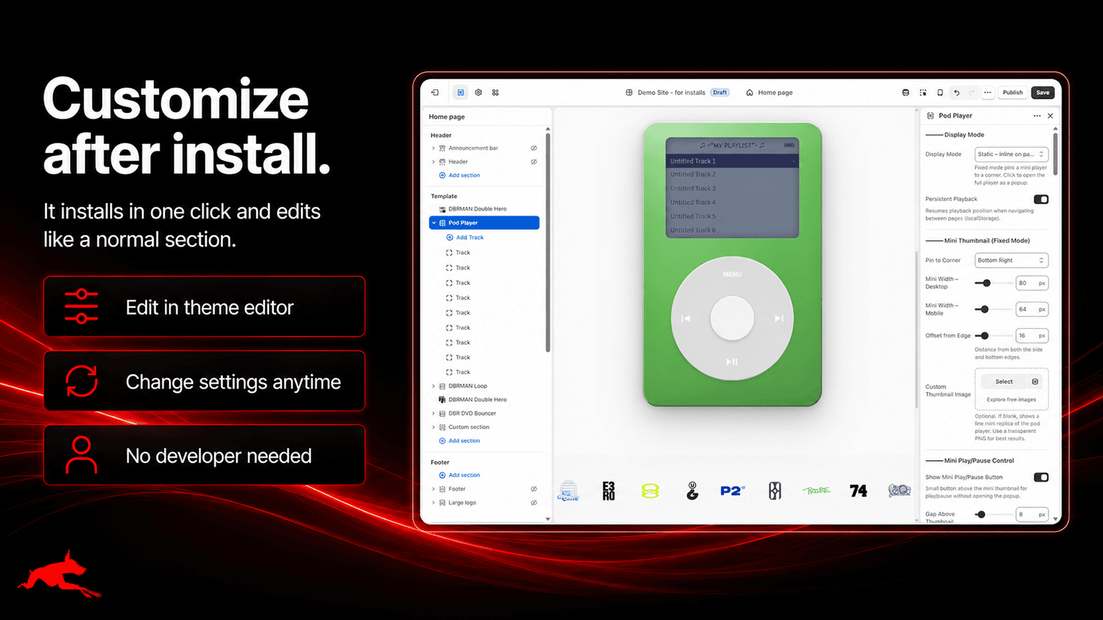 Theme editor customization after install