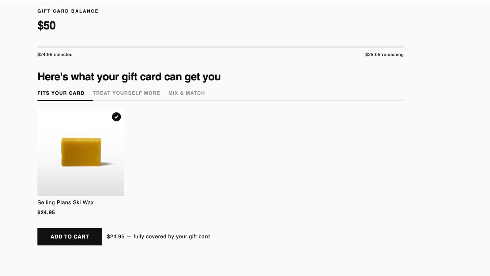 We suggest items that customers can buy with their gift card.