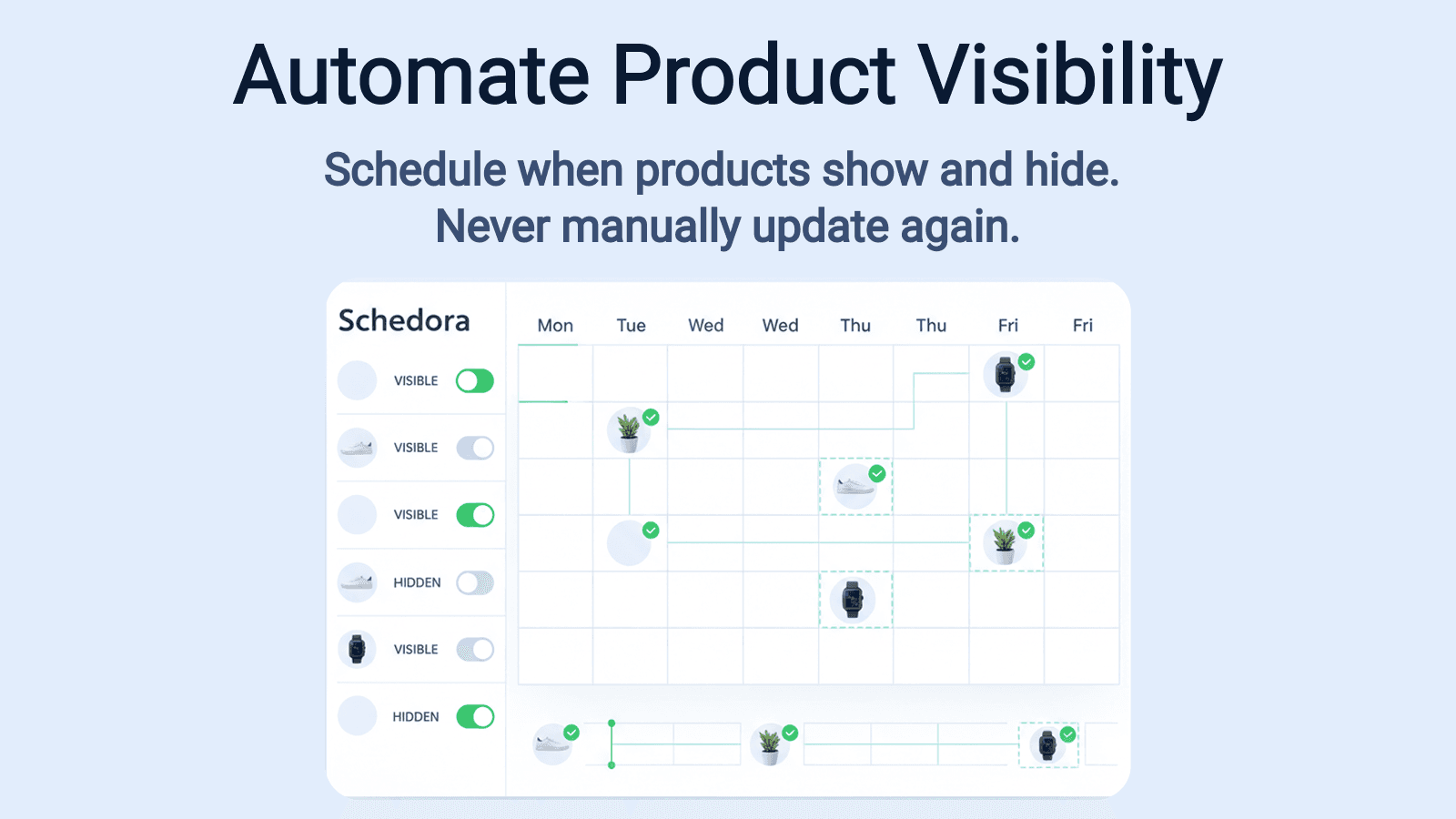 Products scheduled to show and hide automatically