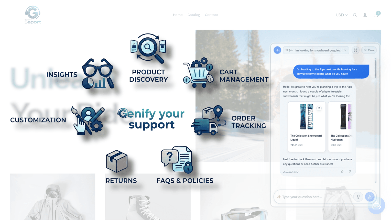 Core features of the Shopify AI customer assistant.