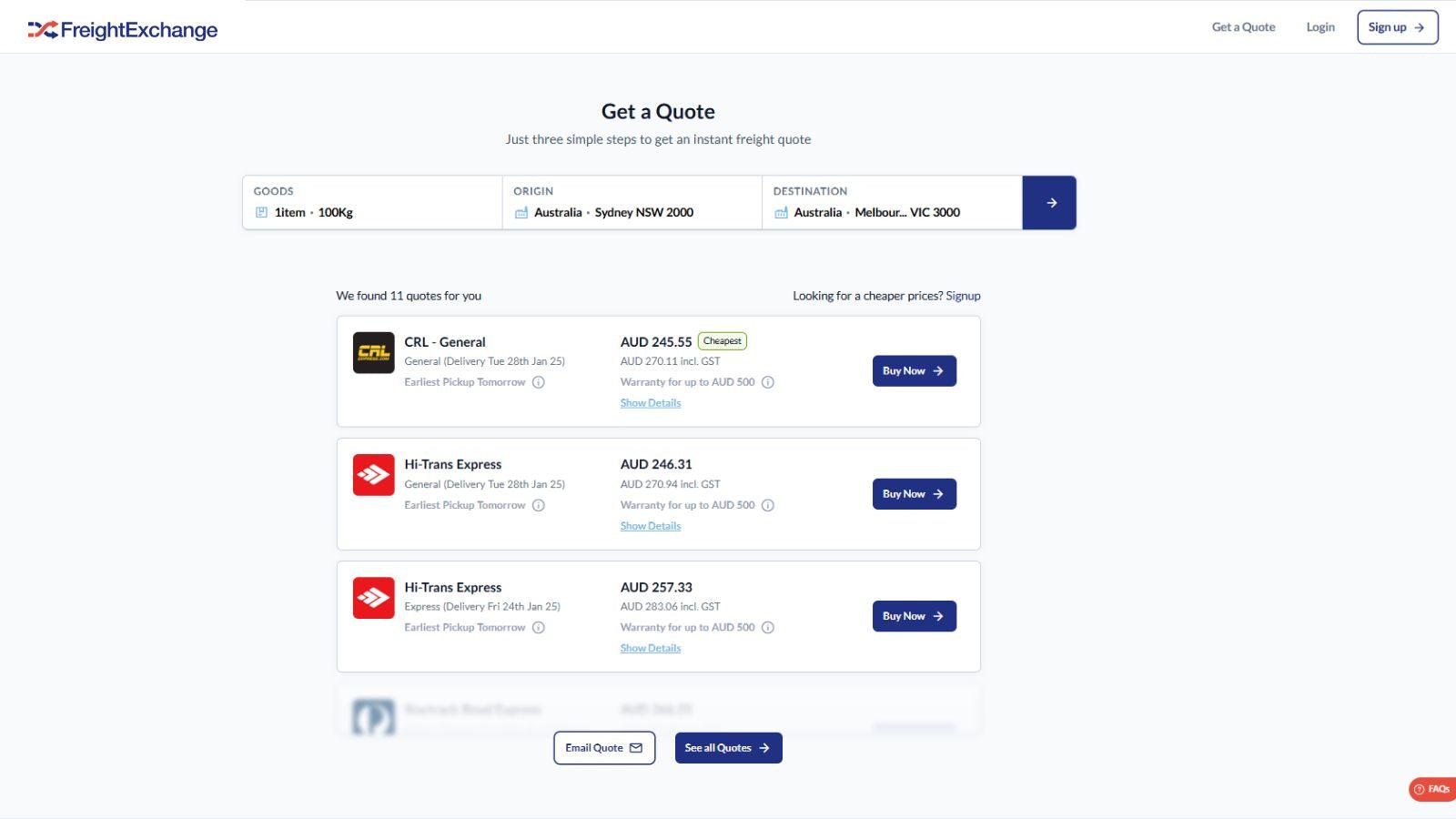 Get instant accurate quotes from trusted bulky goods carriers