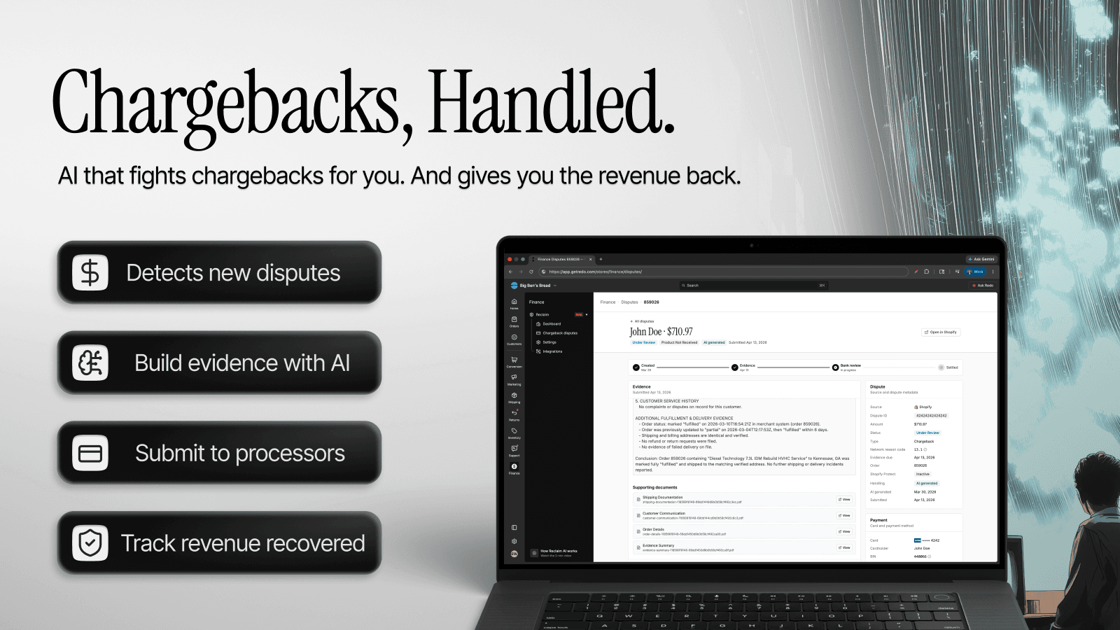 Reclaim dashboard with AI chargeback recovery for Shopify