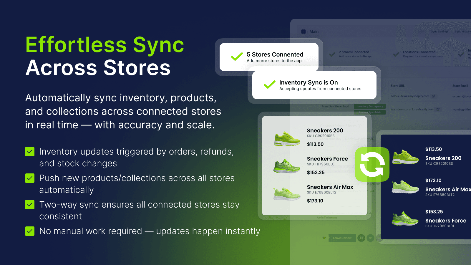 Real-time Sync for Multiple Shopify Stores