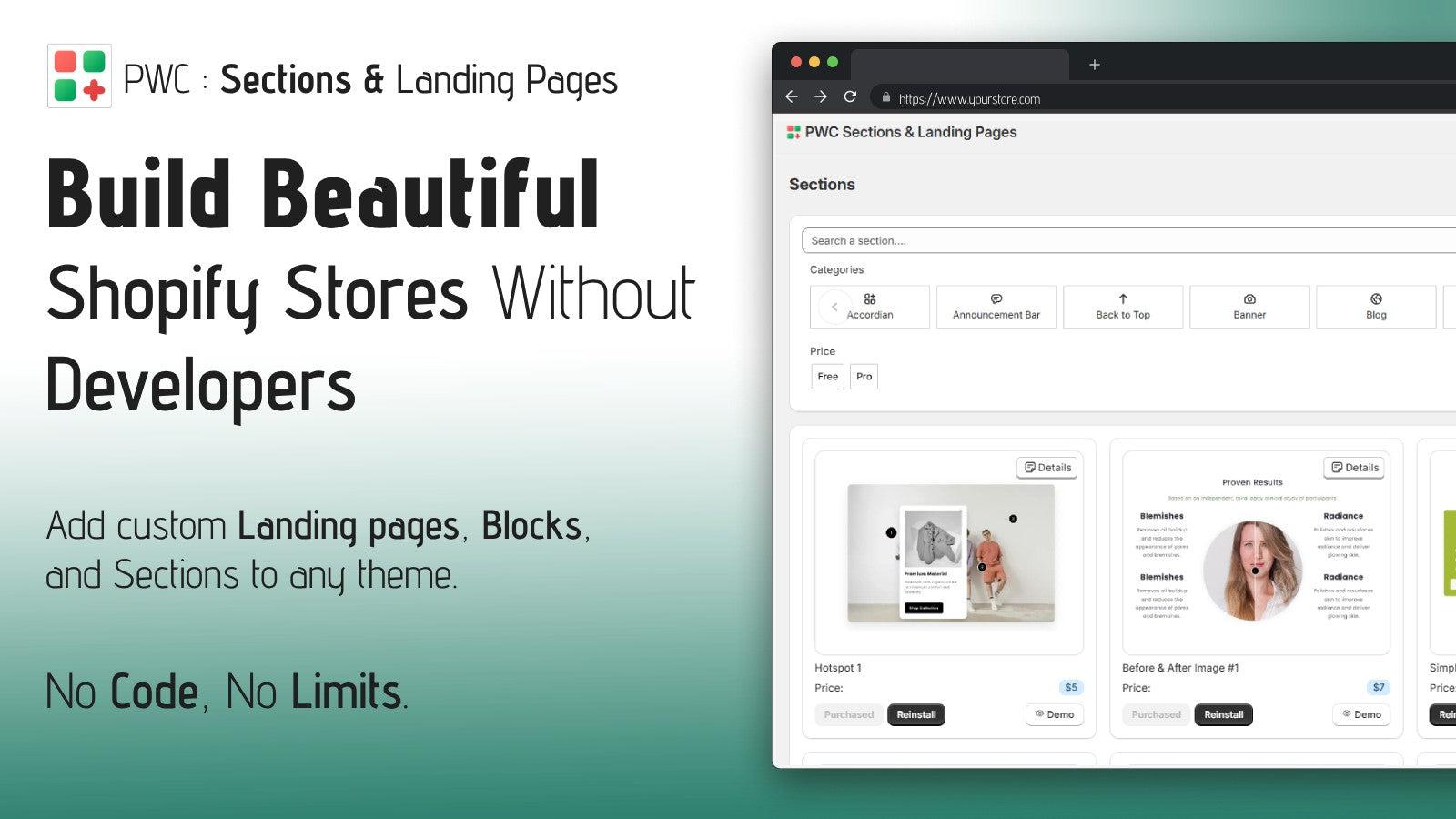 Sections , Blocks and Landing Pages