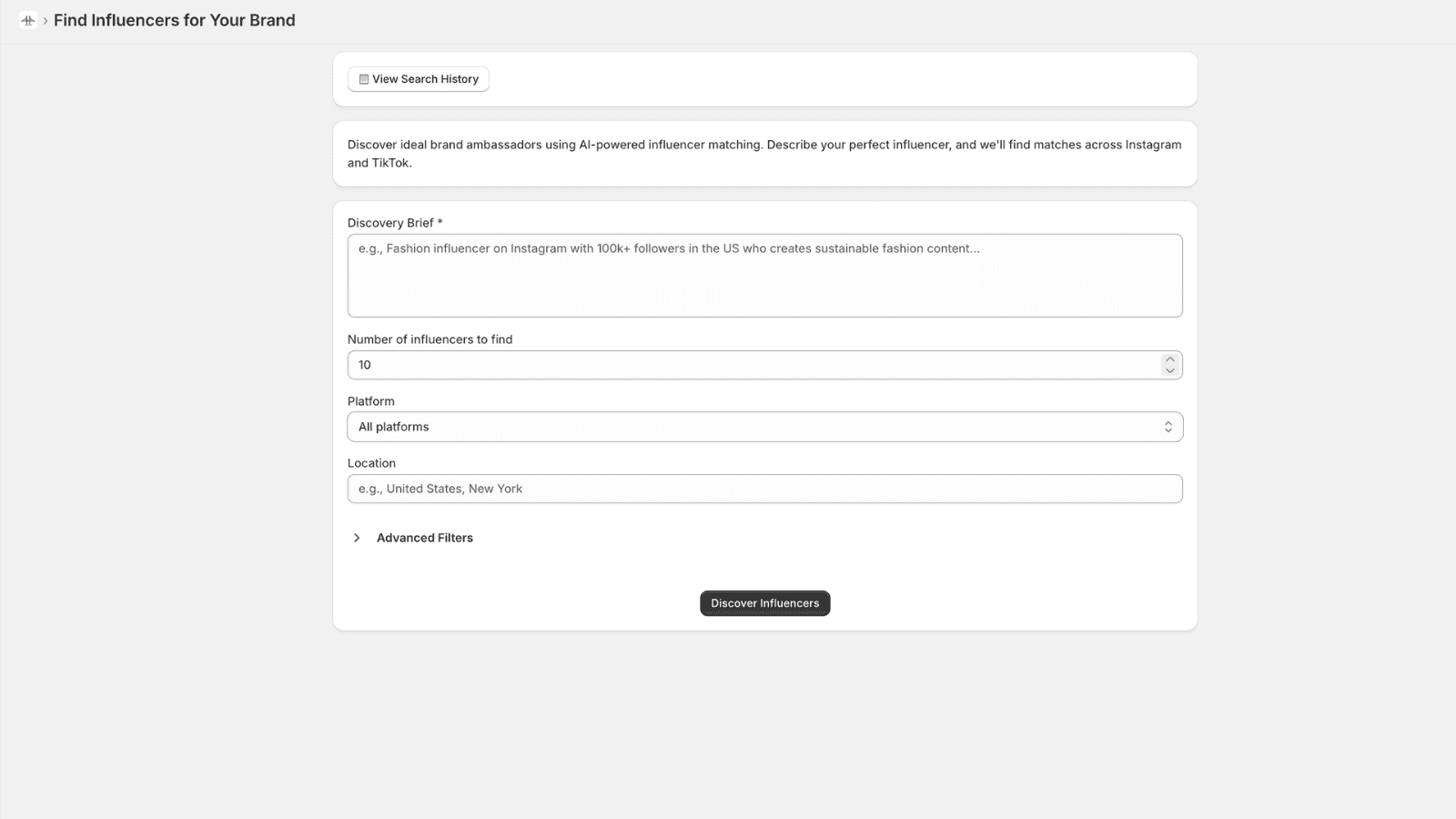 Describe Target Influencers Form