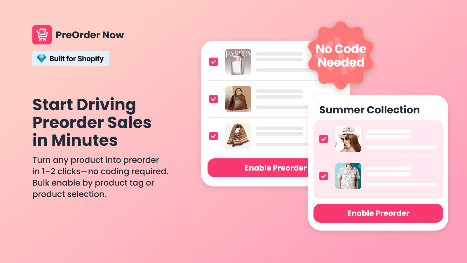 Bulk preorder enabling for products and variants in PreOder Now