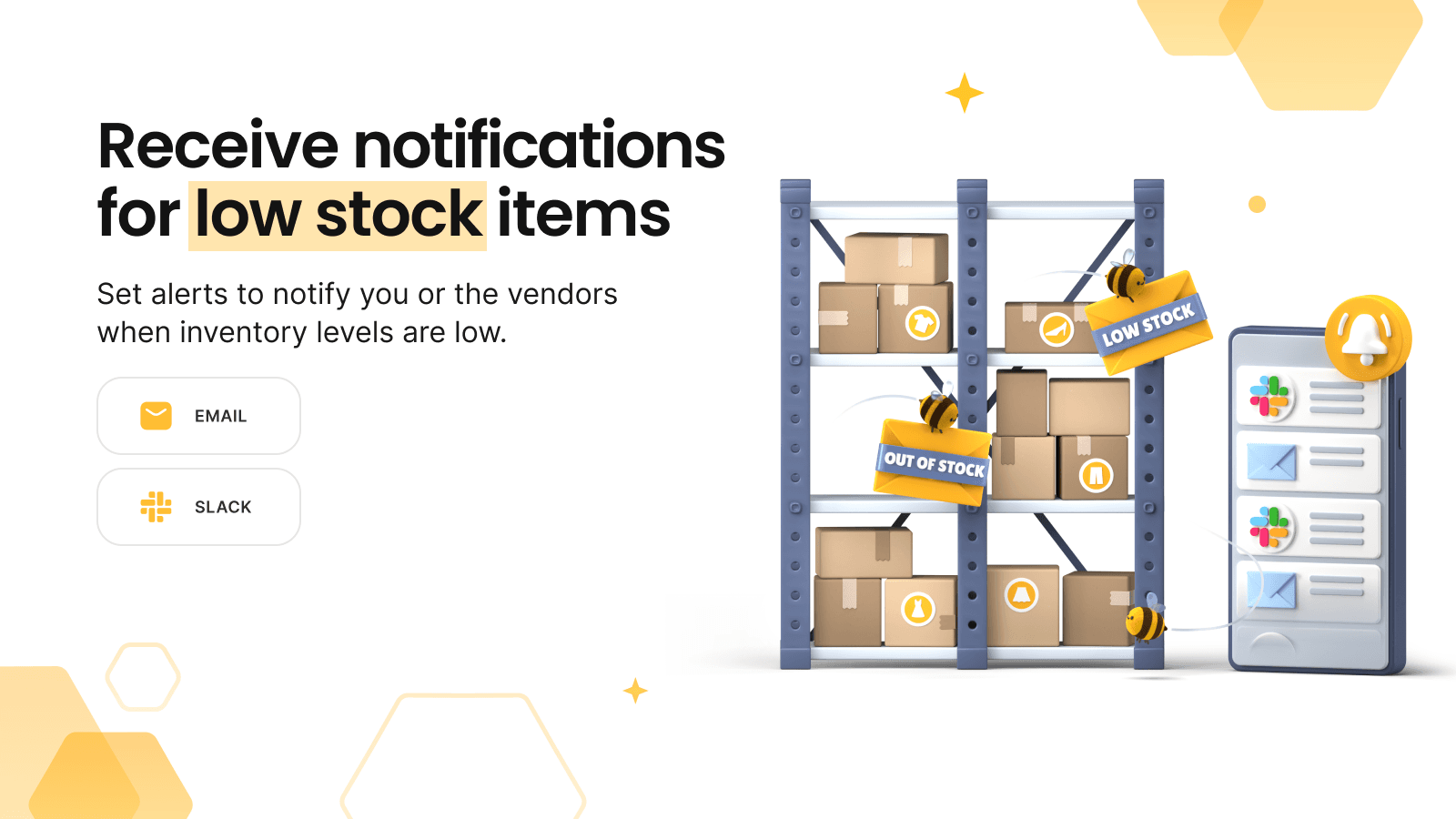 Email and slack notifications for low stock products on Shopify