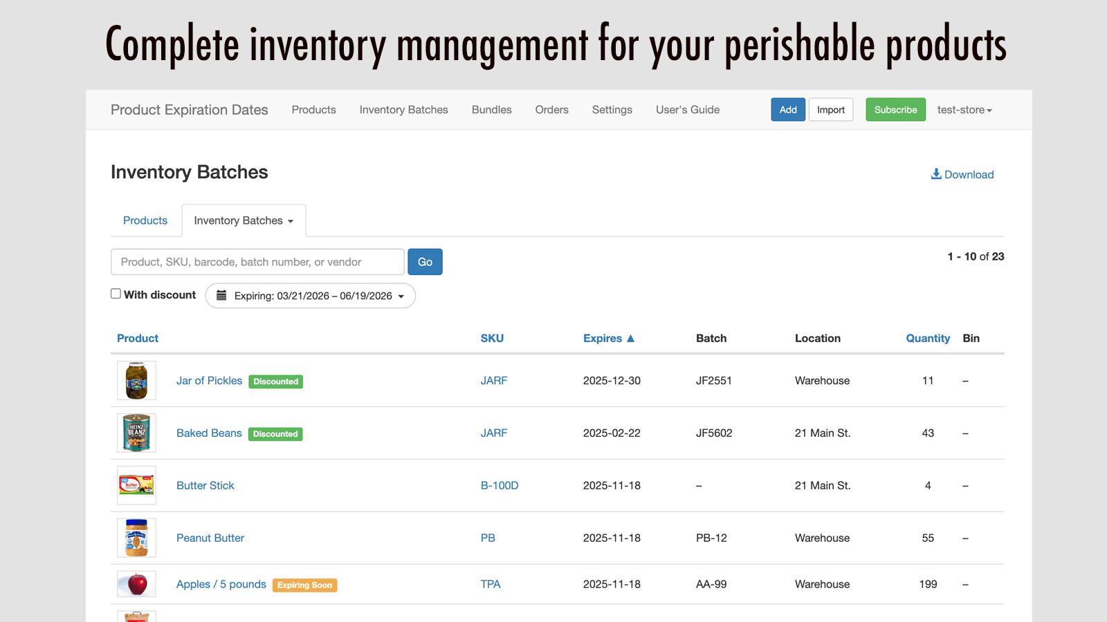 Configure best by dates, quantities & batch number for a product