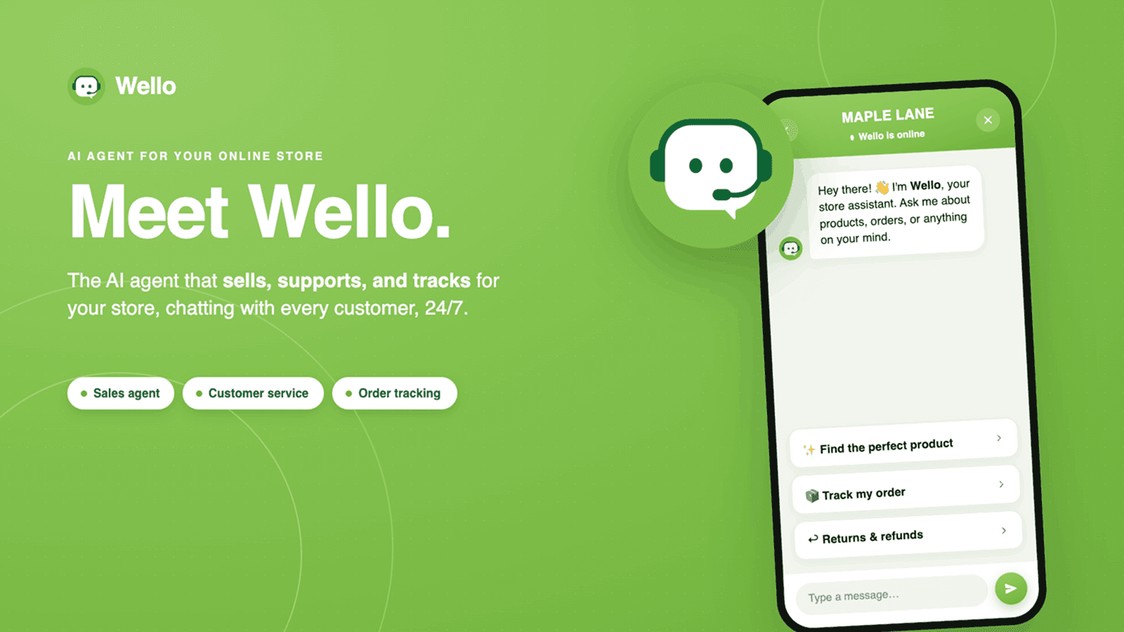WelloChat AI chatbot answering a customer question on a Shopify