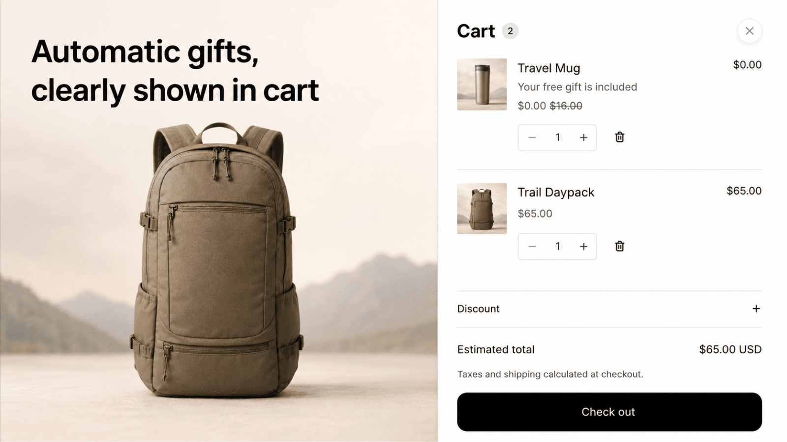 Free gift automatically added to an online store cart