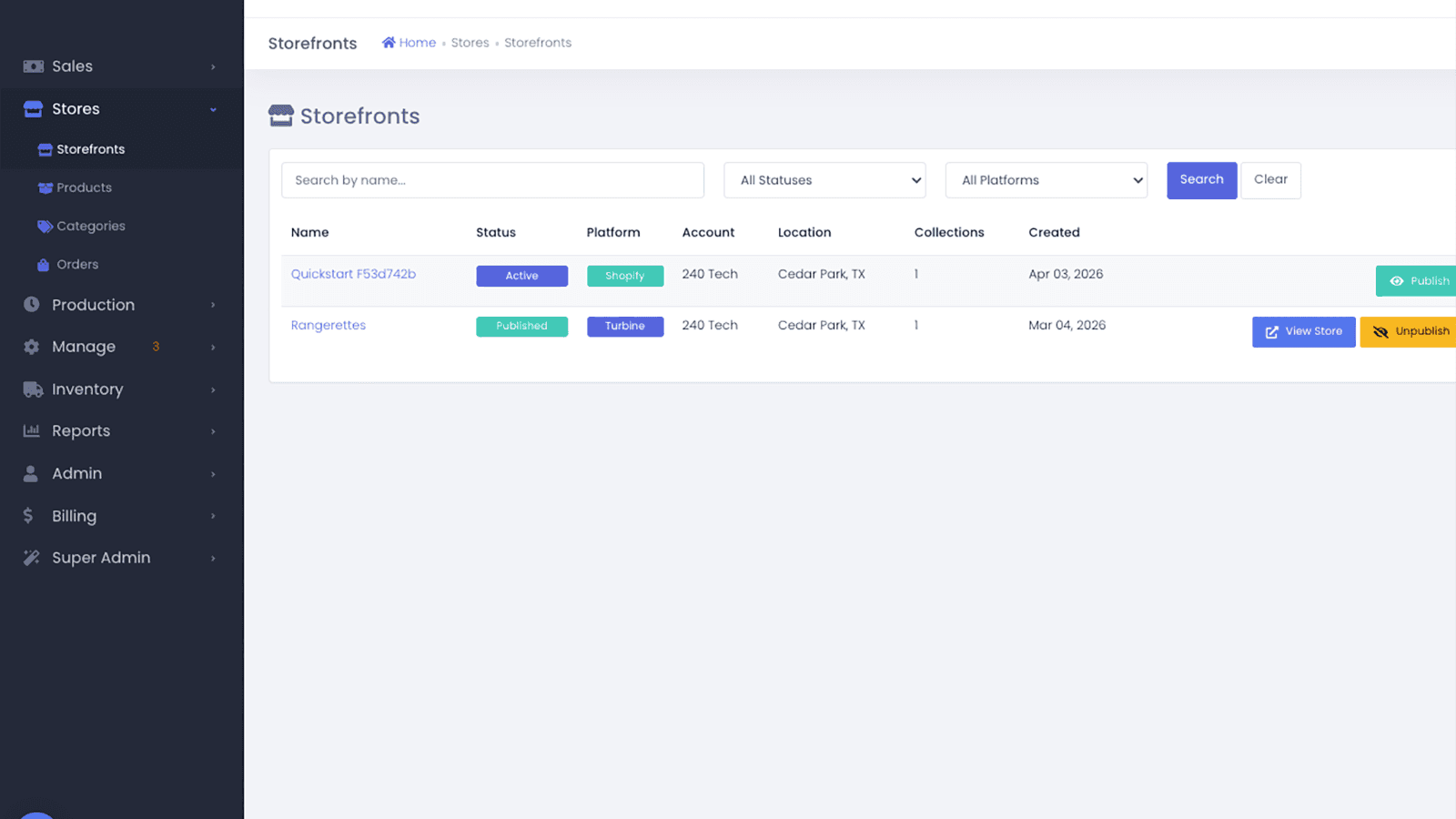 Manage multiple storefronts