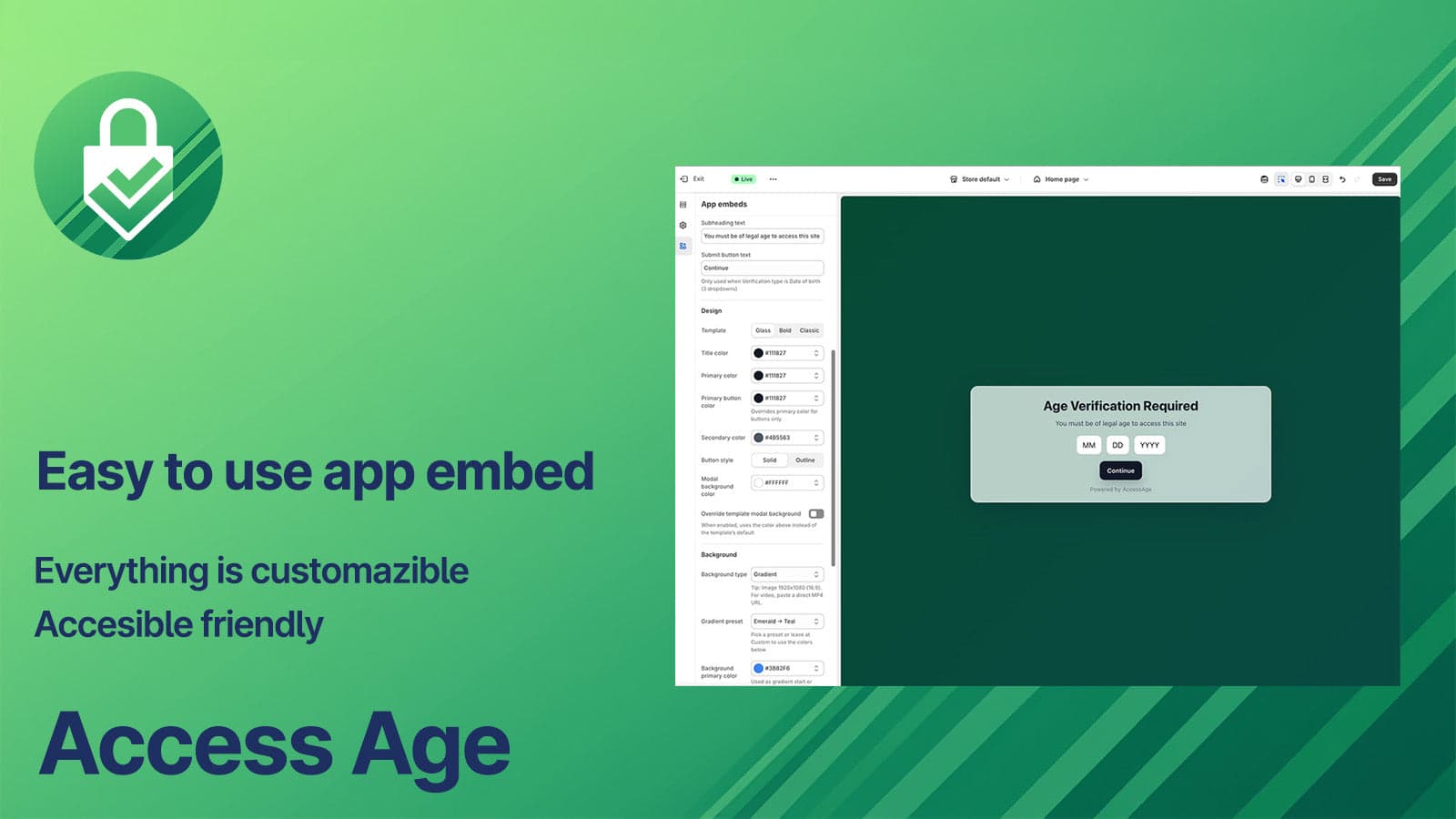 Age verification modal with accesible elements for keyboards