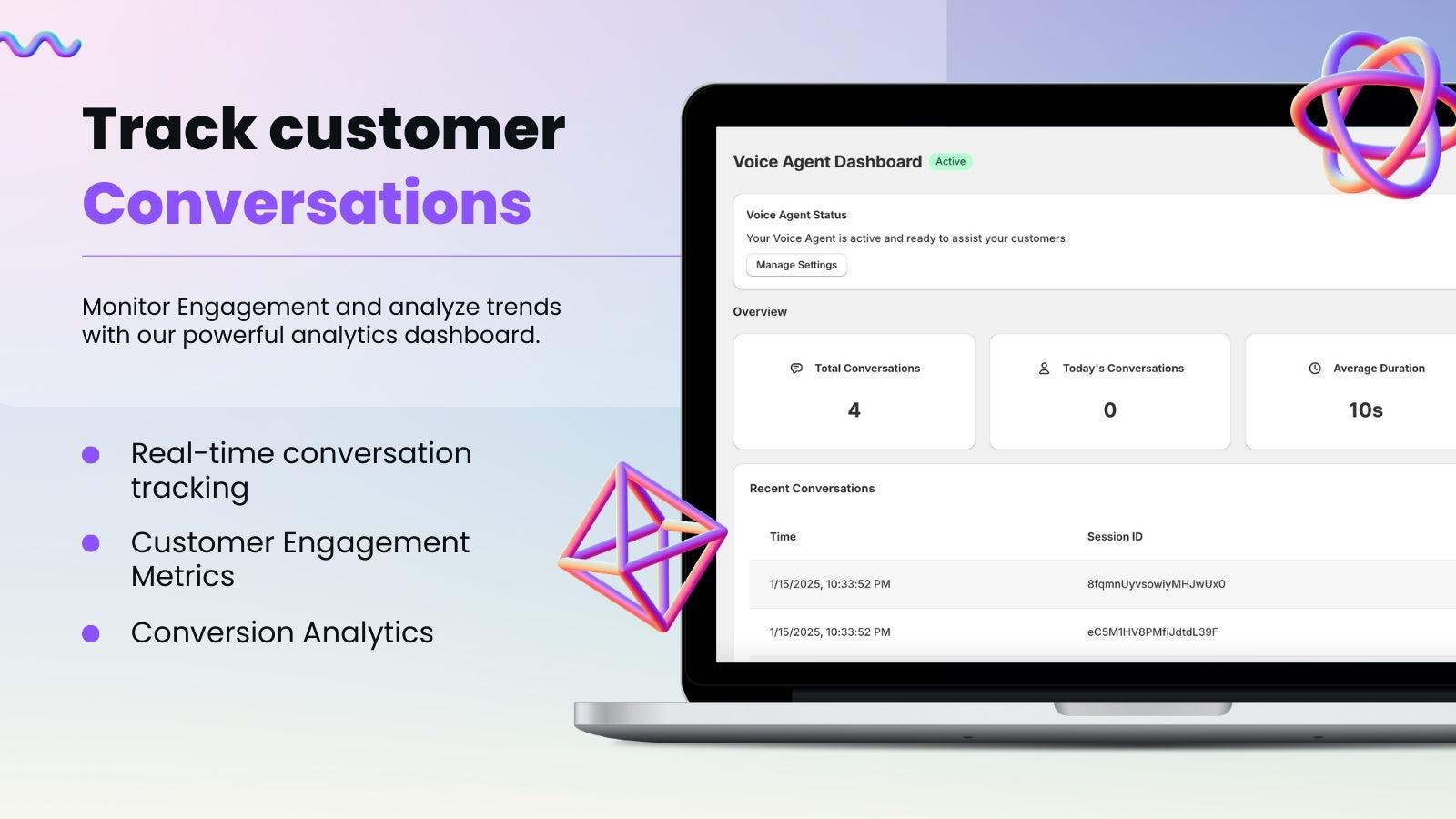 AI voice analytics dashboard showing conversation metrics