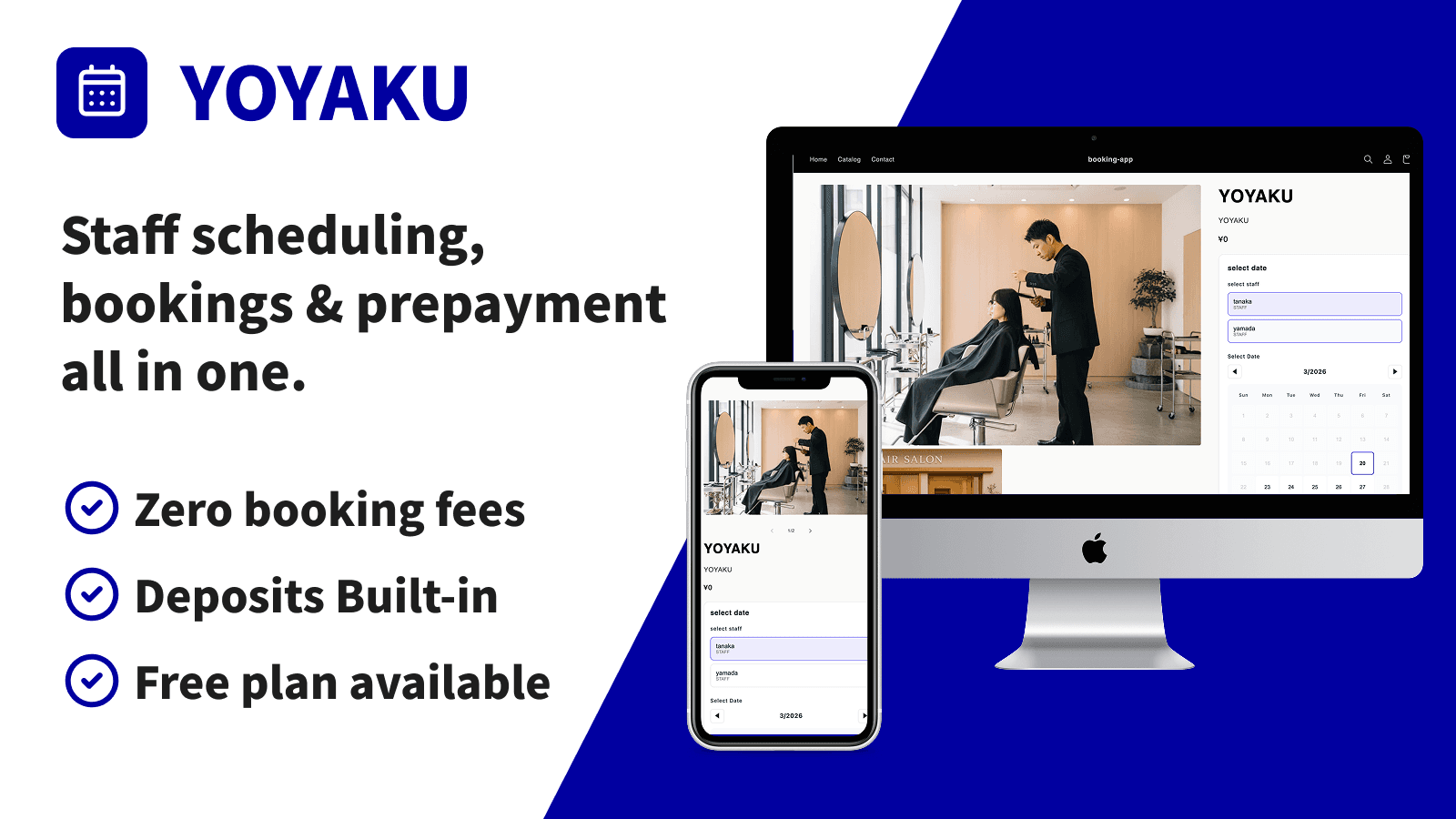 Calendar booking and deposit payments in one app.