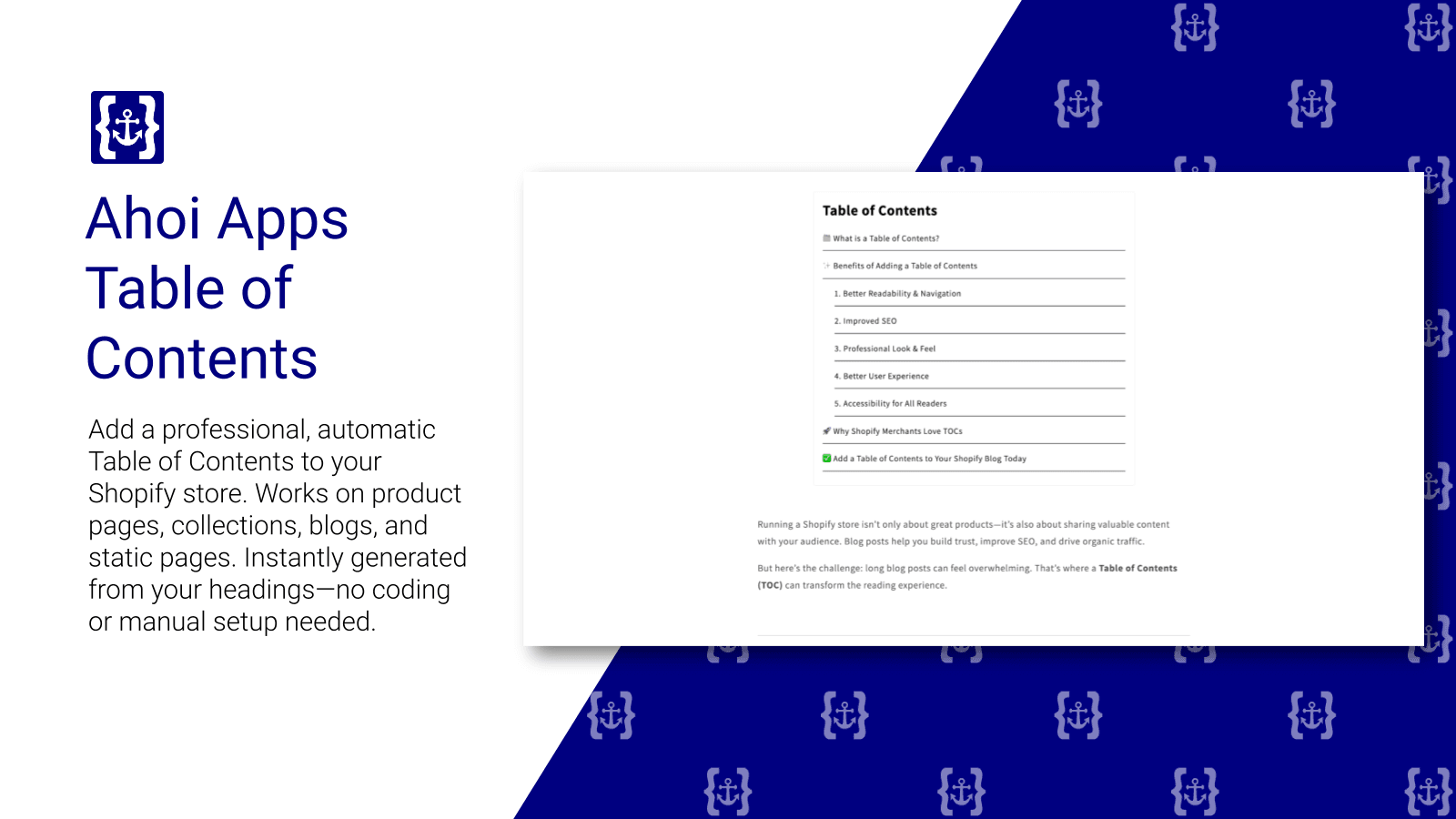 Ahoi Apps Table of Contents