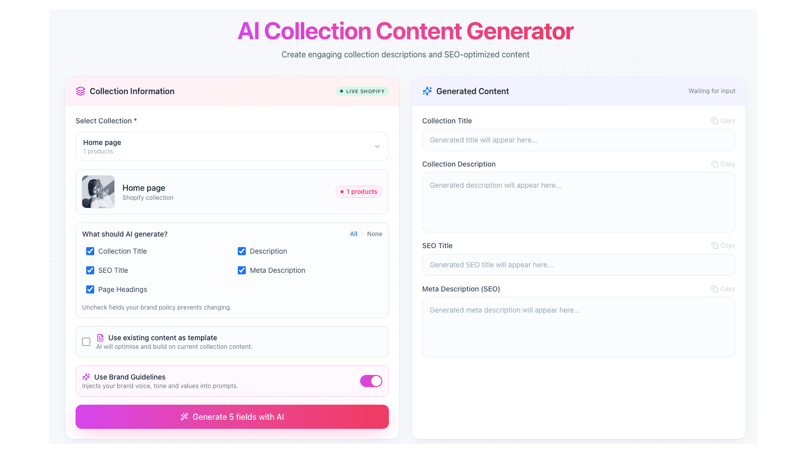 AI collection content generator