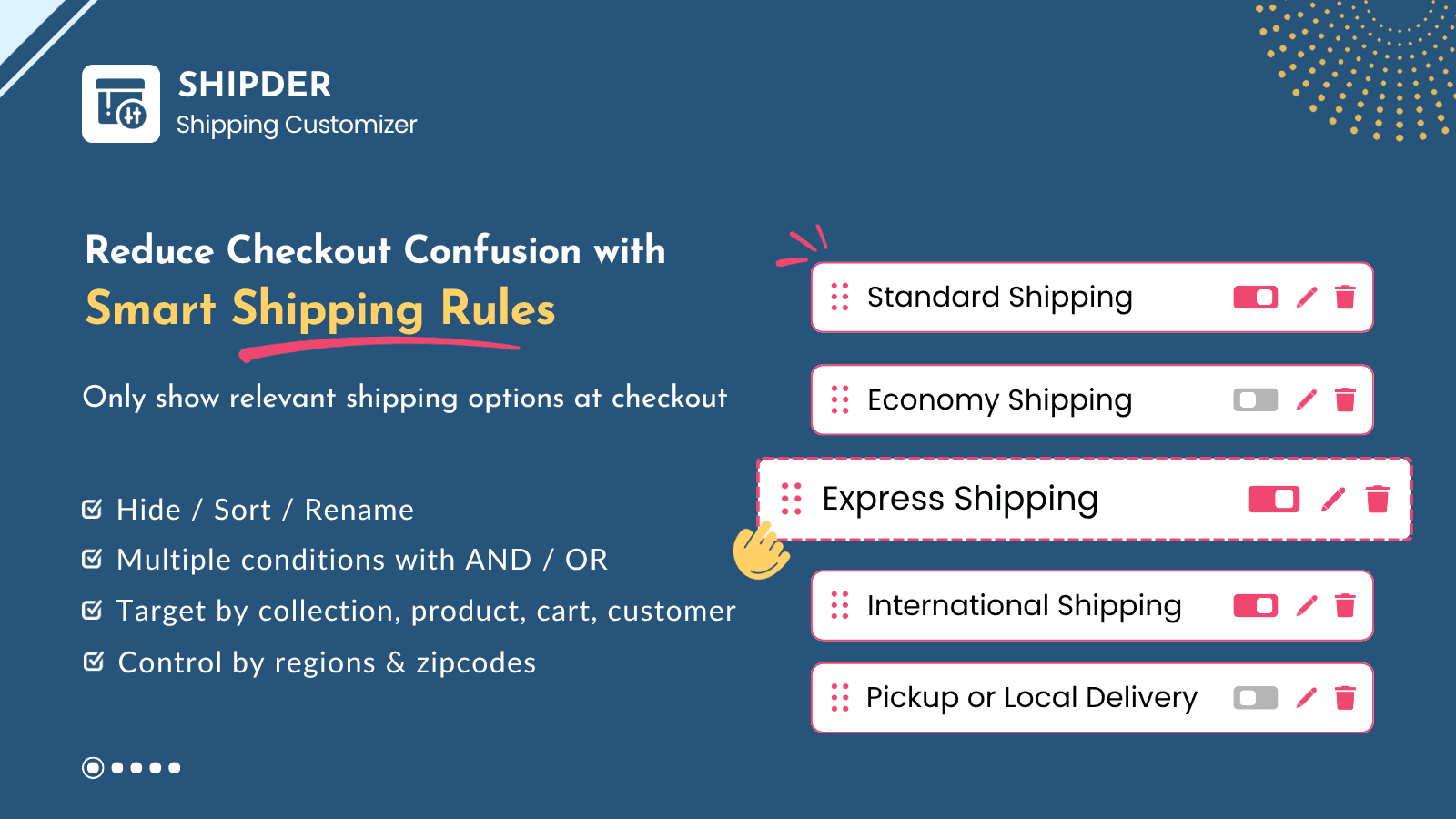Hide, sort, and rename shipping methods to customize checkout