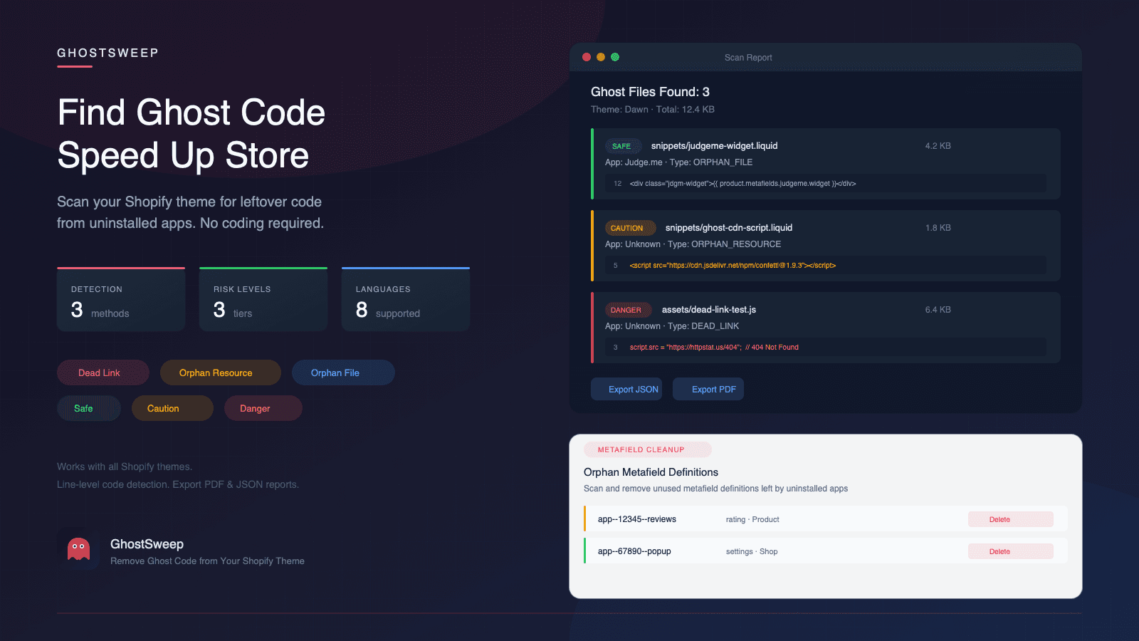 GhostSweep scans Shopify themes for leftover code from uninstall