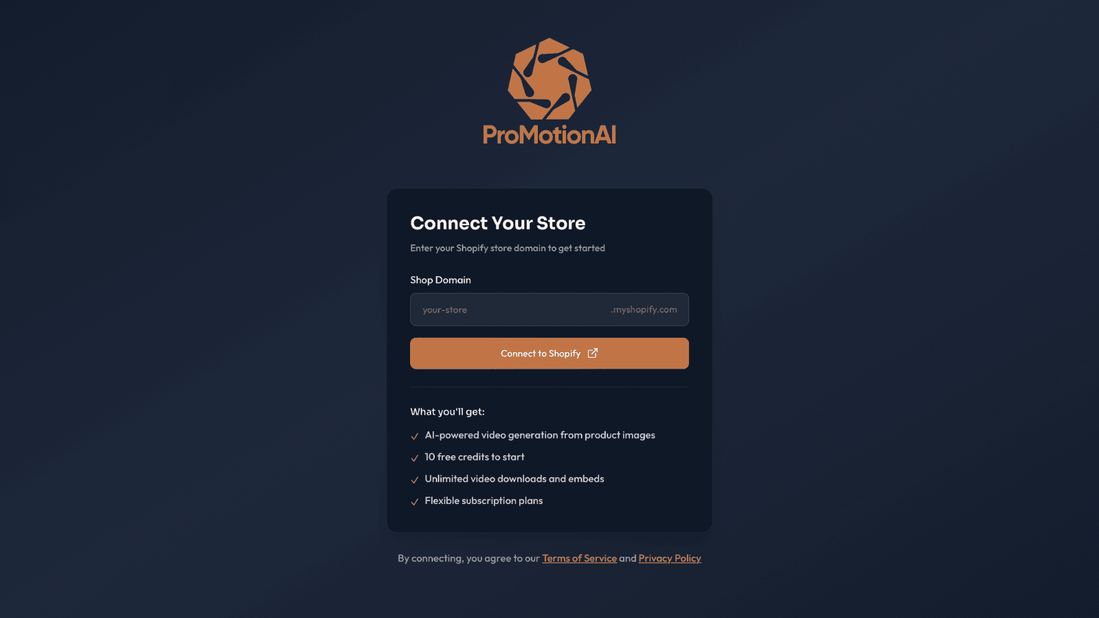 Connect your Shopify store to start creating AI product videos