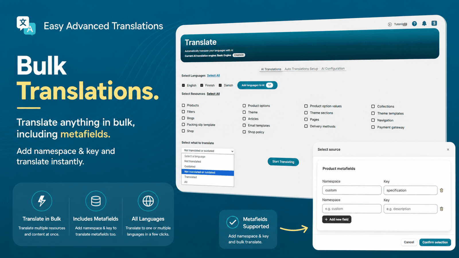 Bulk translate store content and metafields