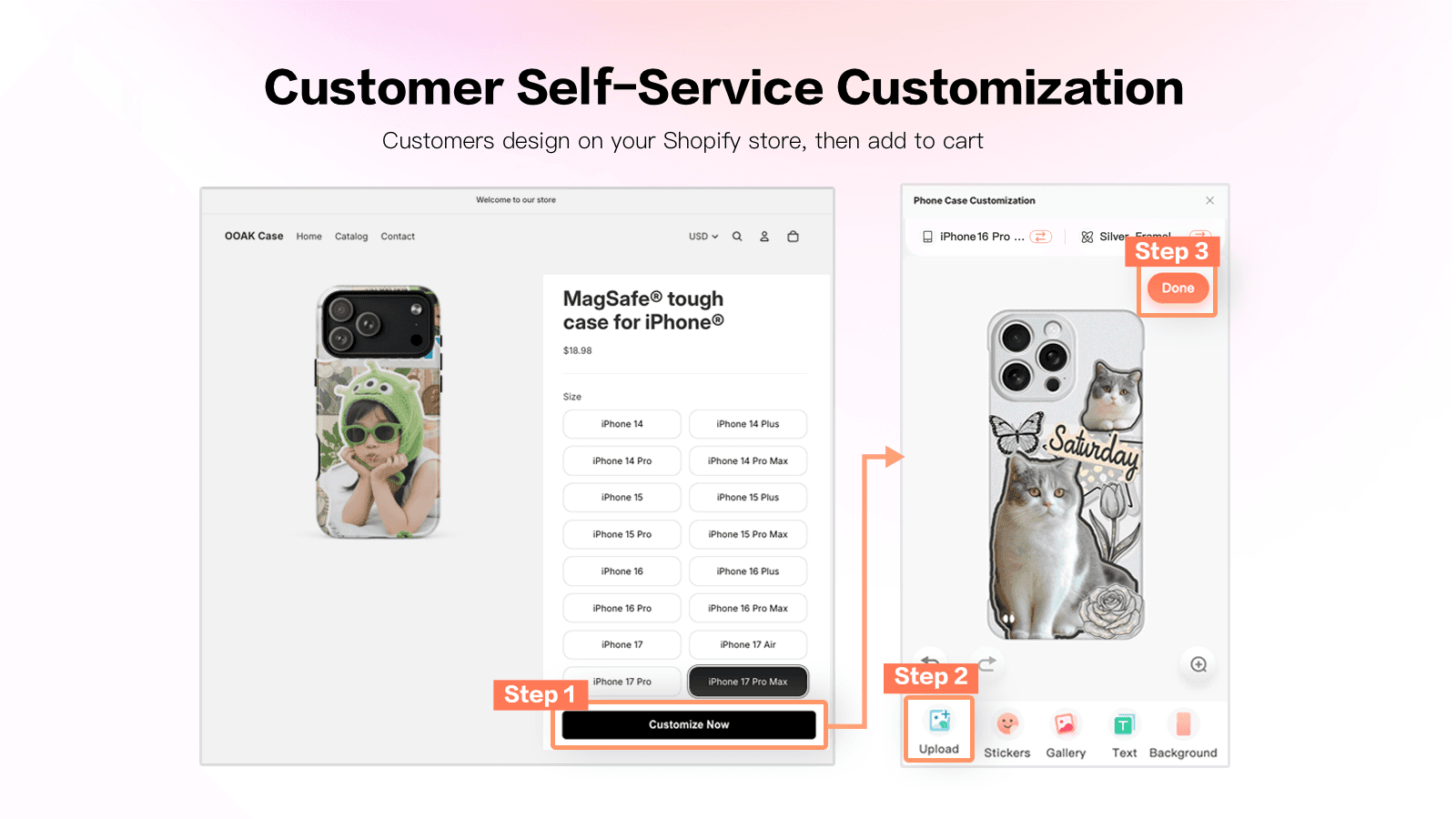 Let customers design custom cases and checkout instantly
