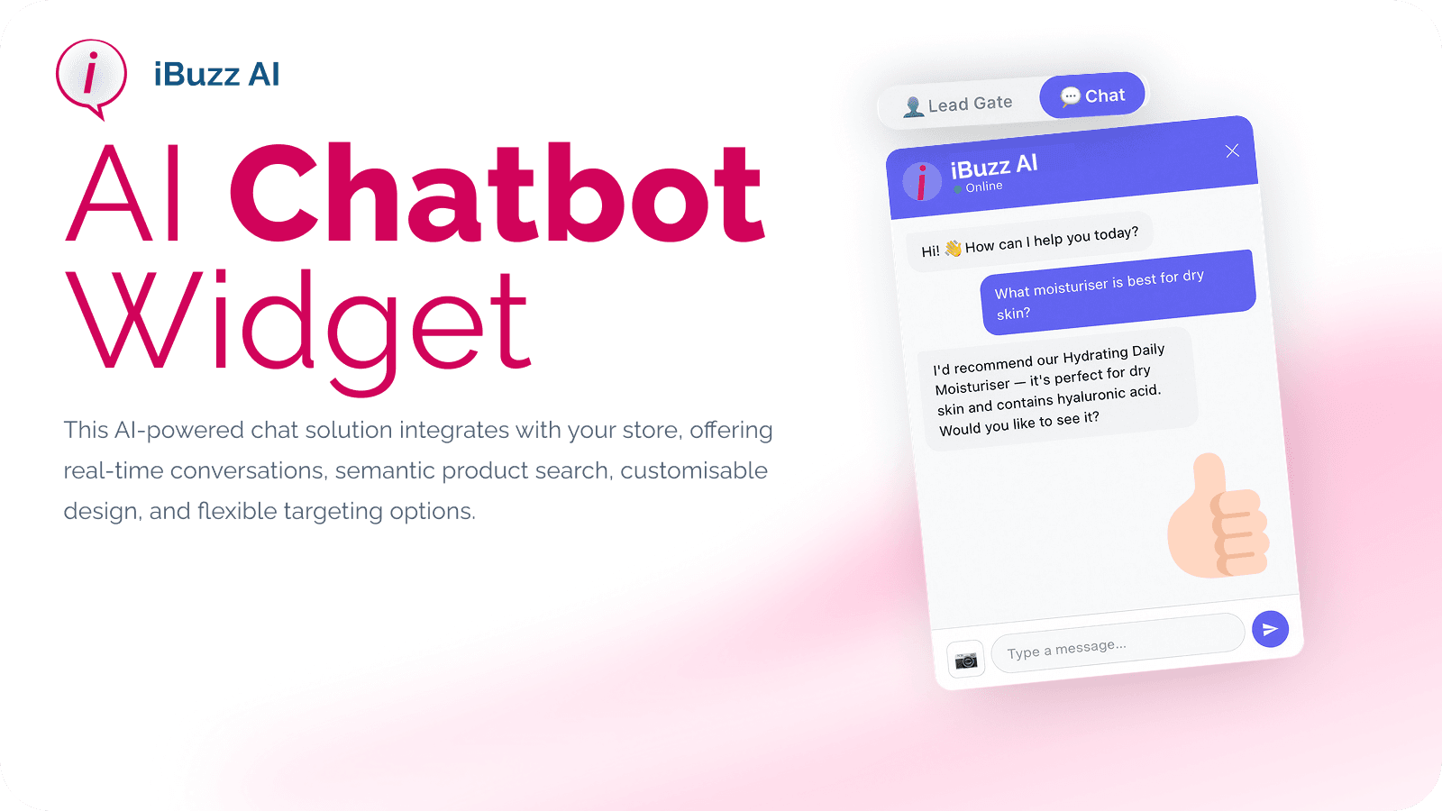iBuzz AI sales agent chat widget with product recommendation