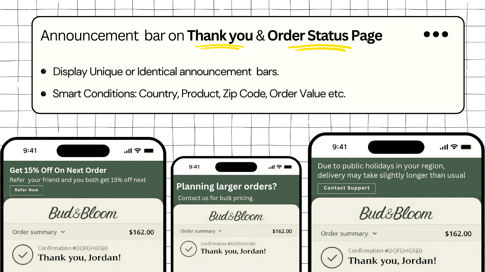 Announcement bars to Shopify Thank You page
