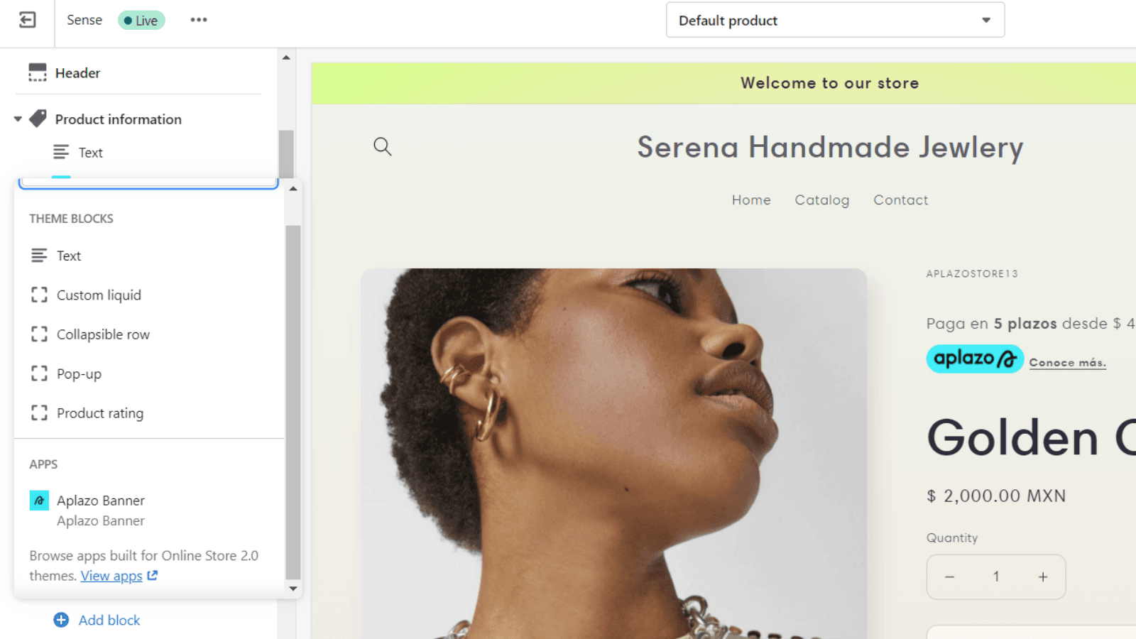 Desde tu diseño, agrega tu banner de aplazo