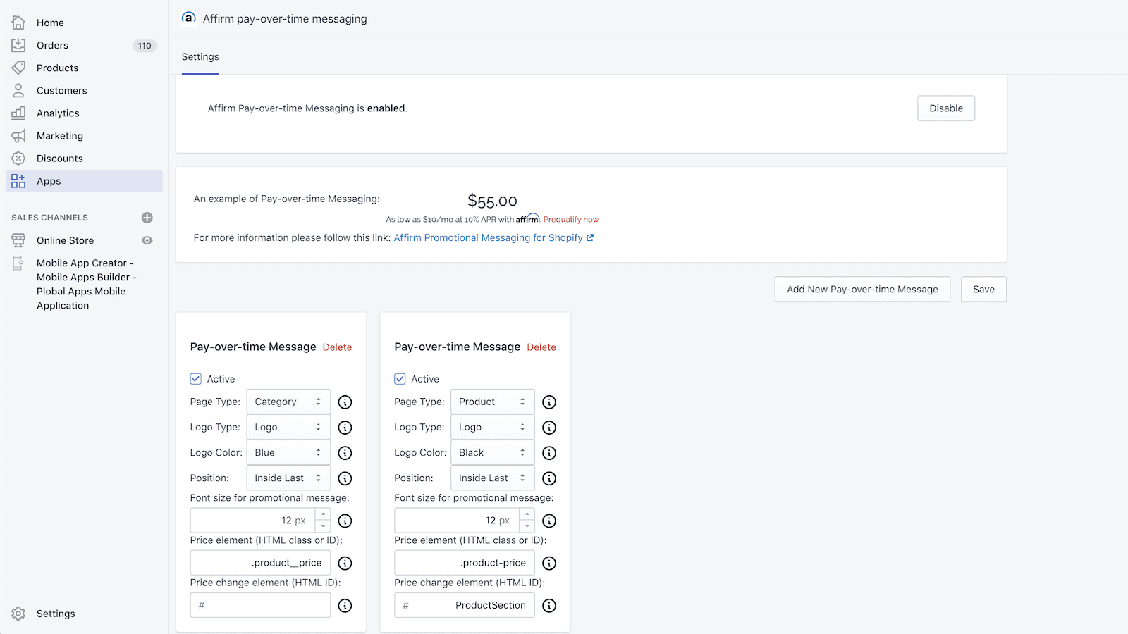 Promotional message form