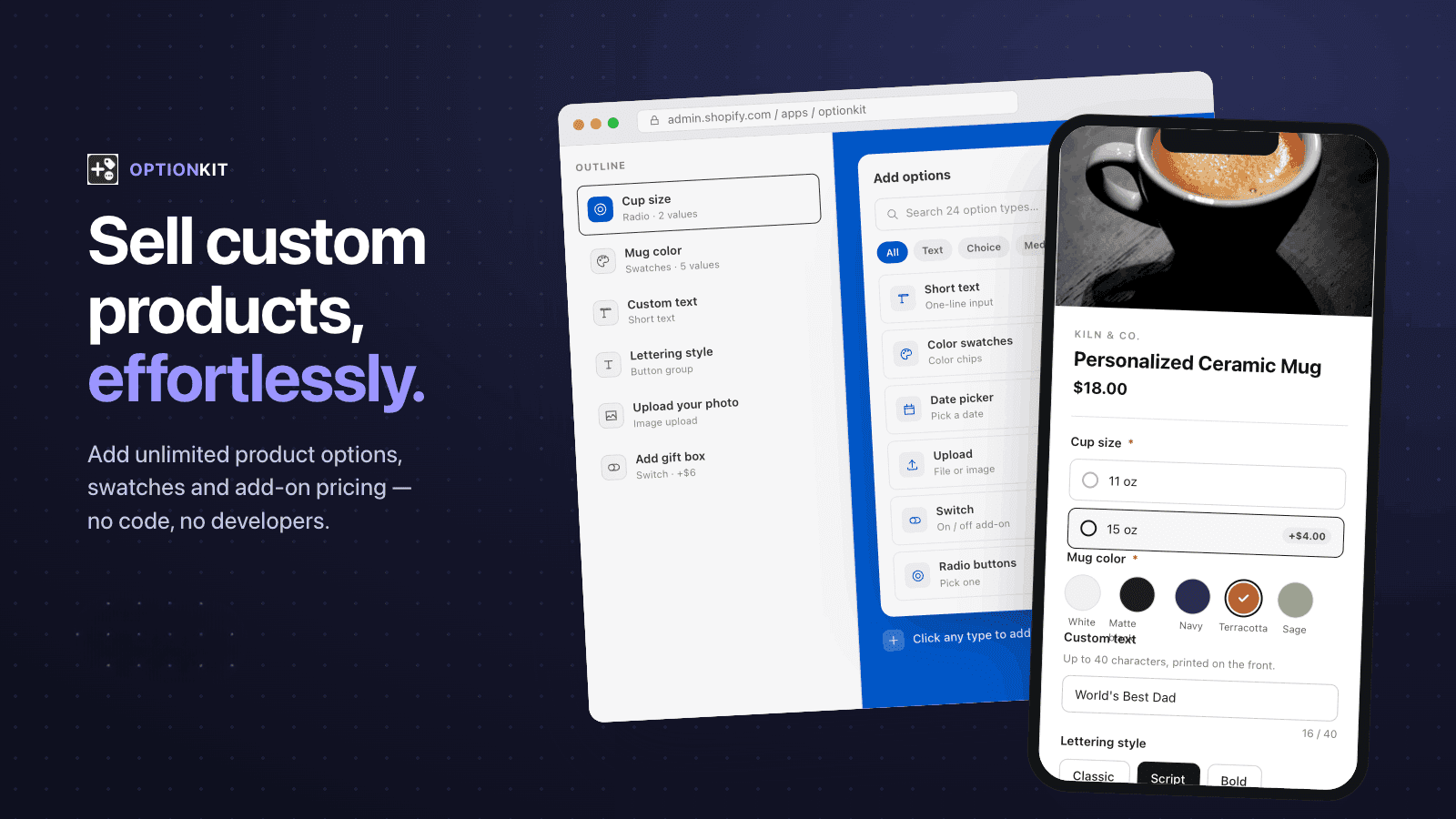 Custom product options and paid add-ons for any product