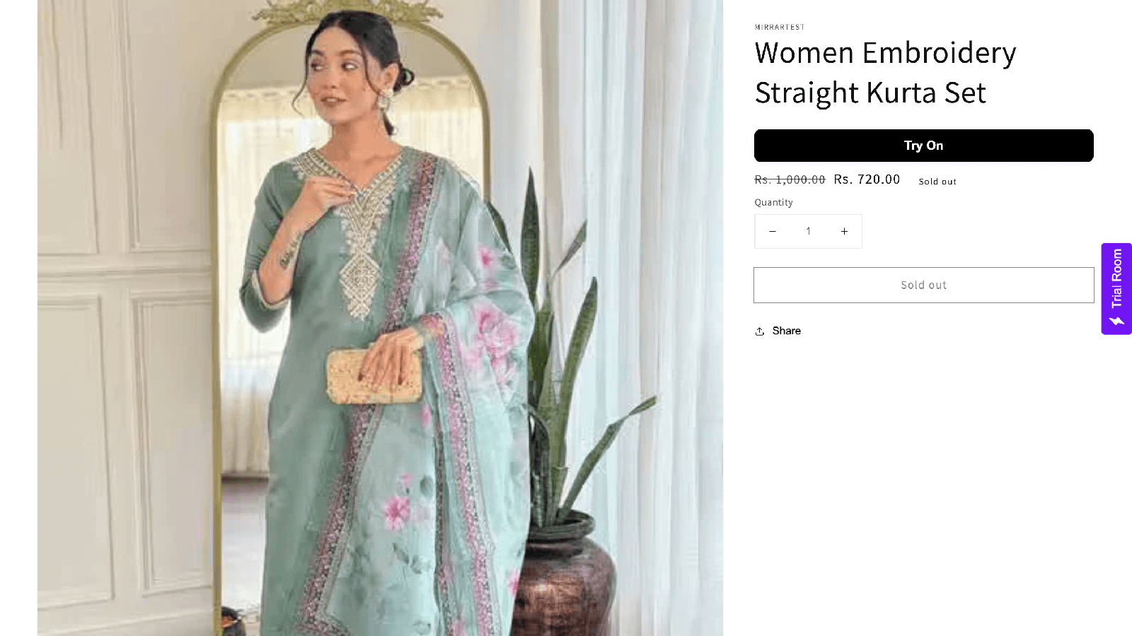 Mirrar button click shows virtually try-on preview