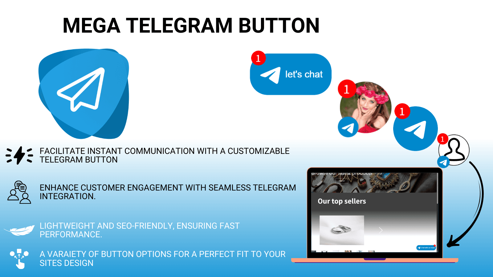 Mega Telegram Button for instant communication and engagement