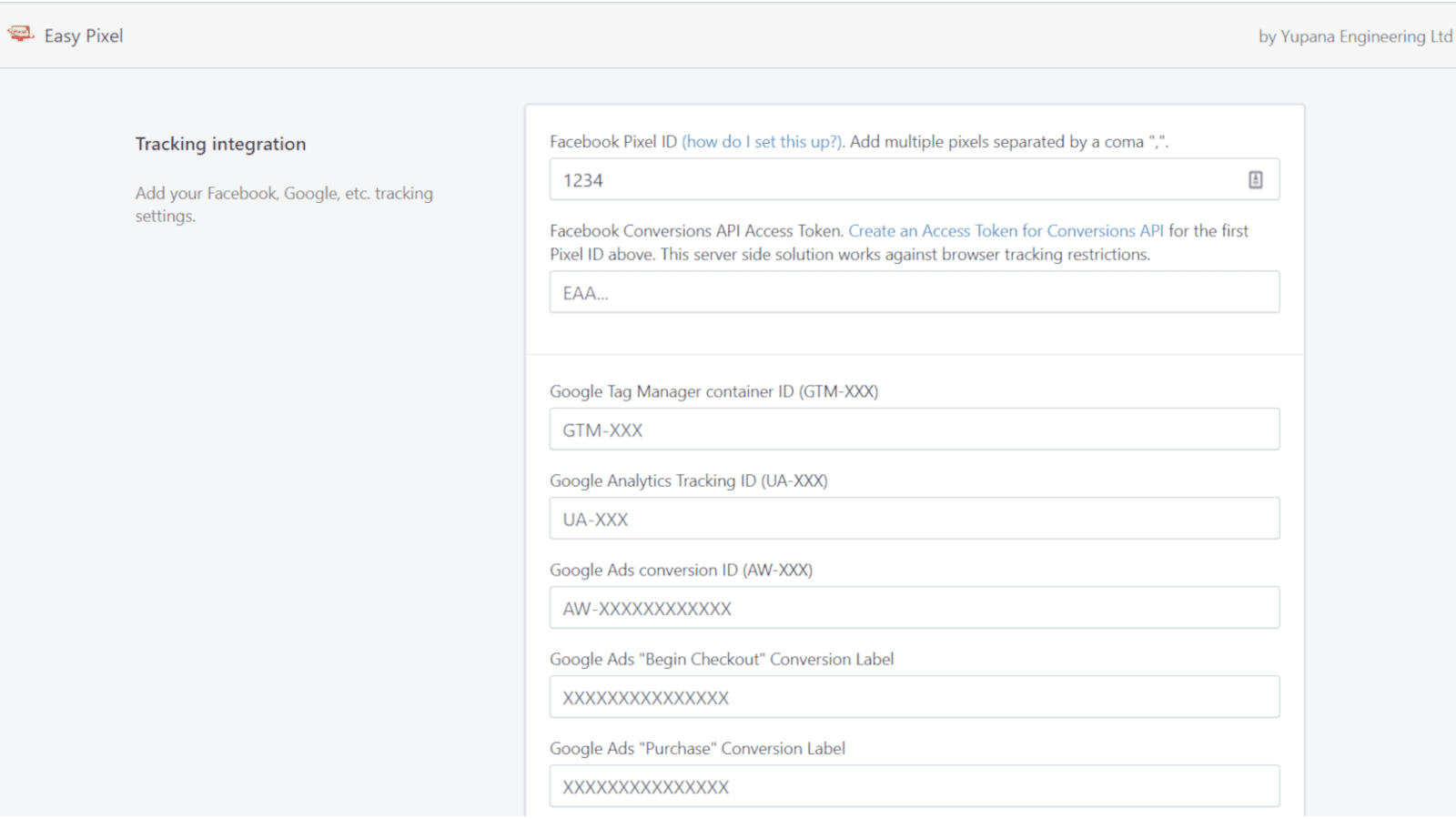 Easy Pixel Admin Panel: Facebook, Google, Ads, GTM, UA, AW