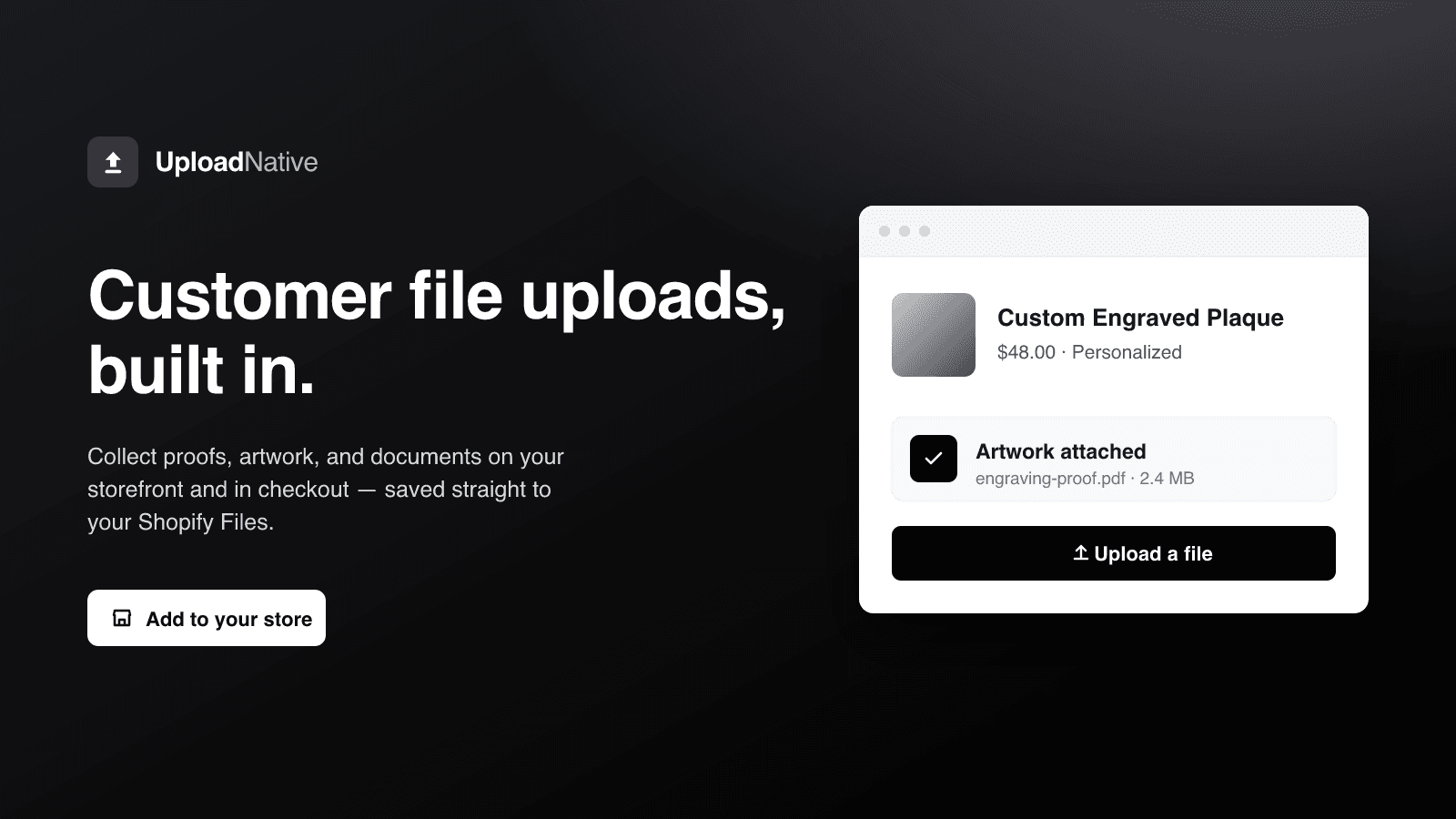 Upload Native: file uploads on product, cart, and checkout