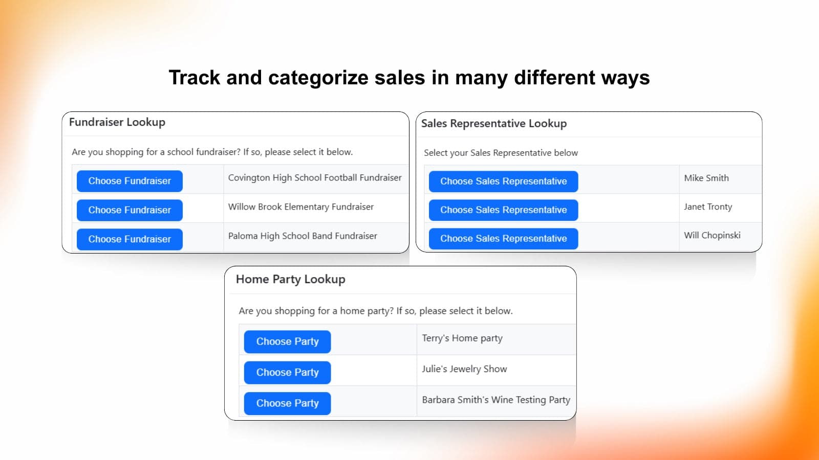 Prompt shoppers to categorize and track sales