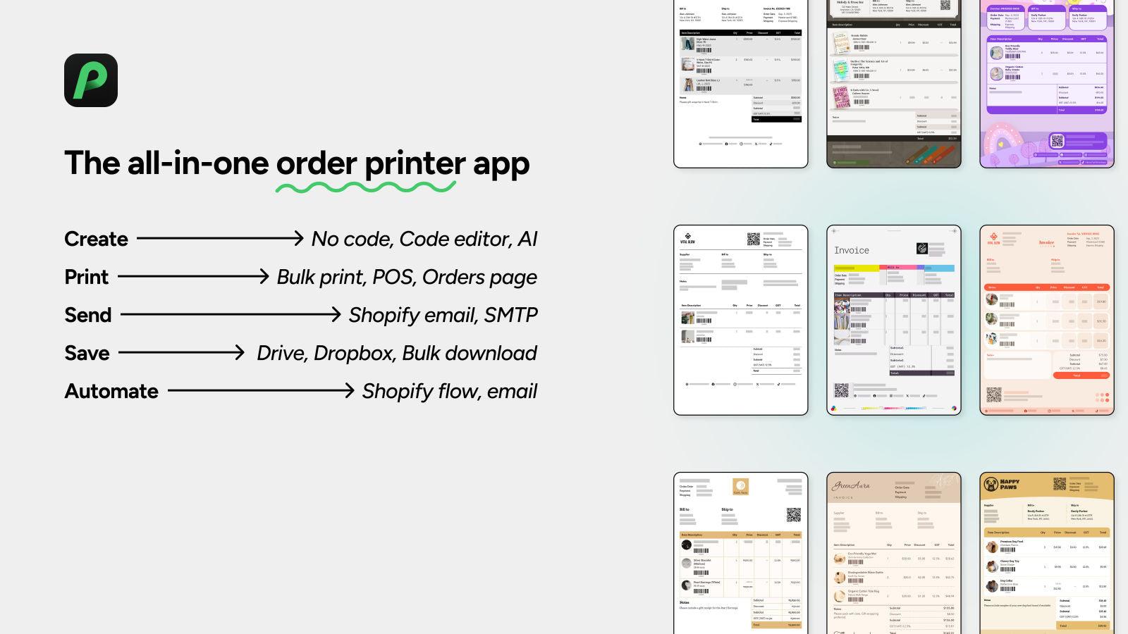 All in one order printer: Invoice PDF Print and Email