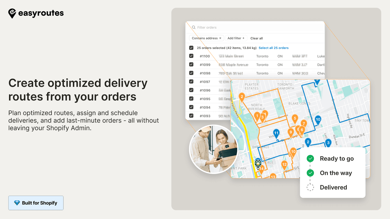 Create optimized local delivery routes from your orders.