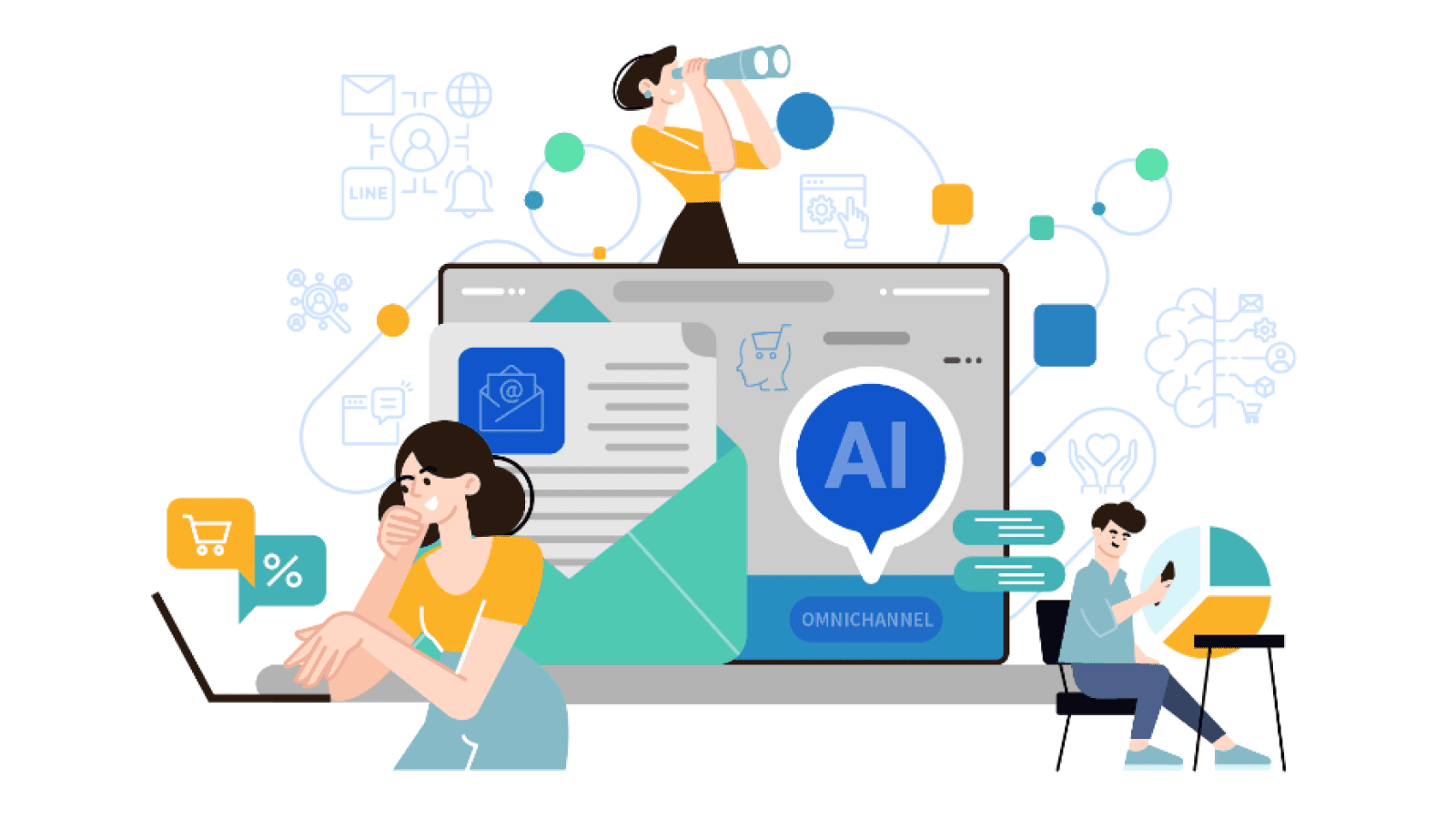 OmniChannel communicating and data integration illustration