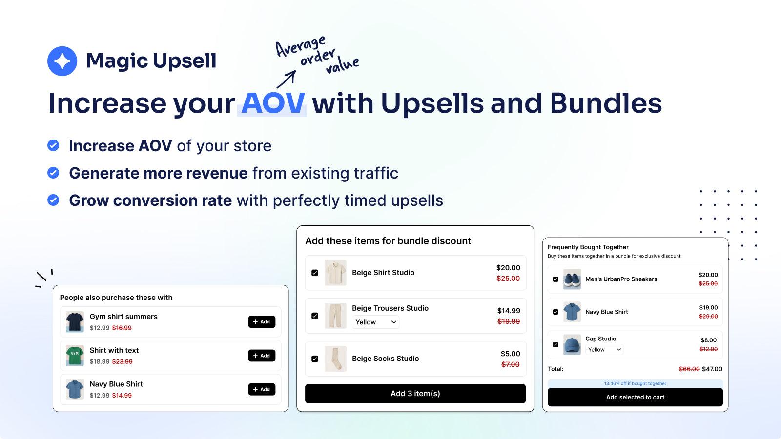 Shopify upsell app increase AOV bundles cross-sell boost sales
