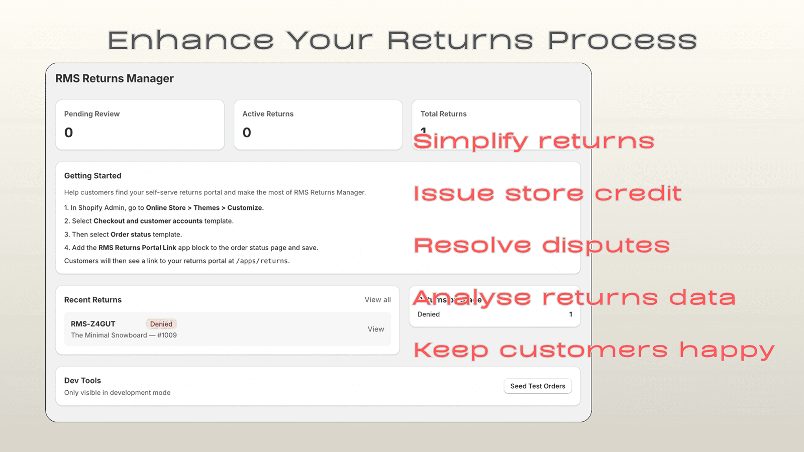 RMS Returns Manager homepage