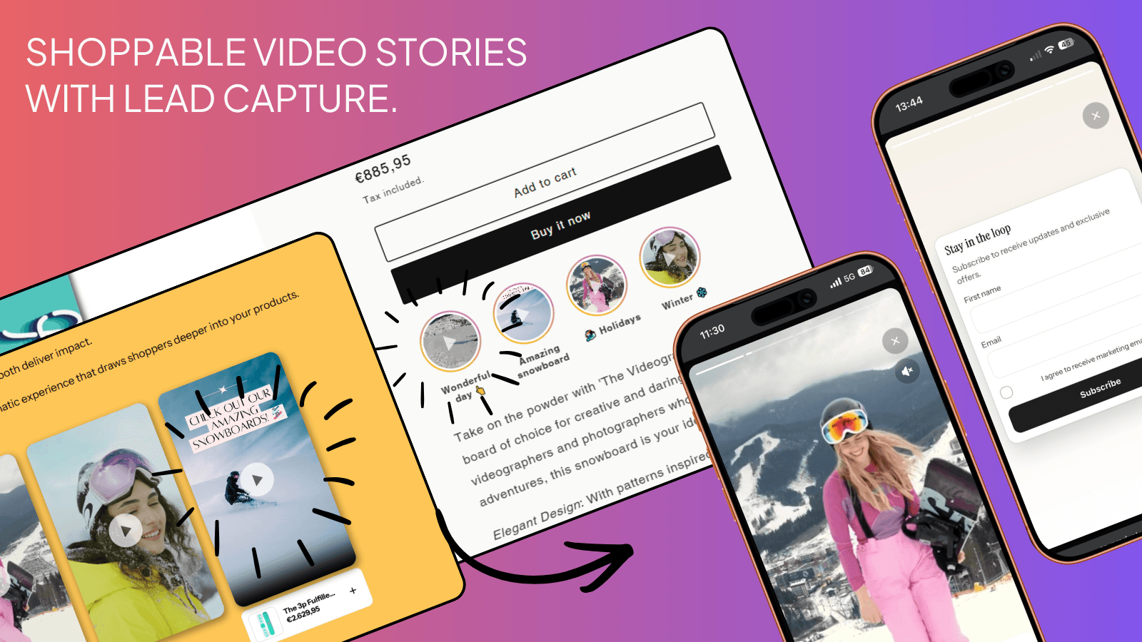 SHOPPABLE VIDEO STORIES WITH LEAD CAPTURE.