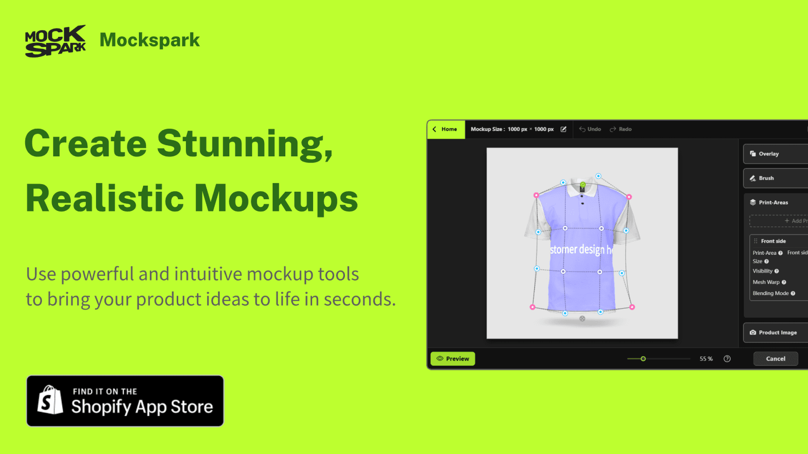 Create product mockups using the Mockspark editor.