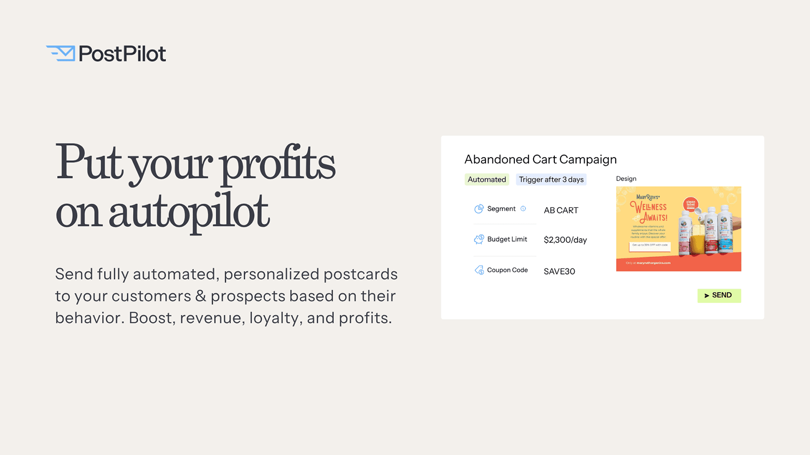 Put your postcard marketing profits on autopilot.