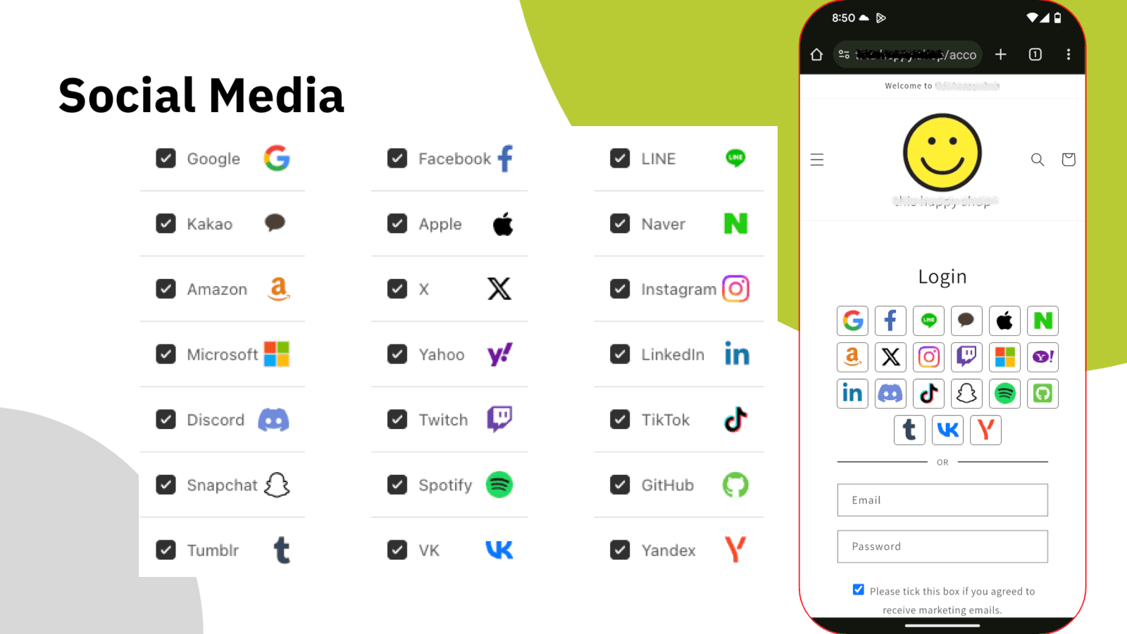 20 social media supported